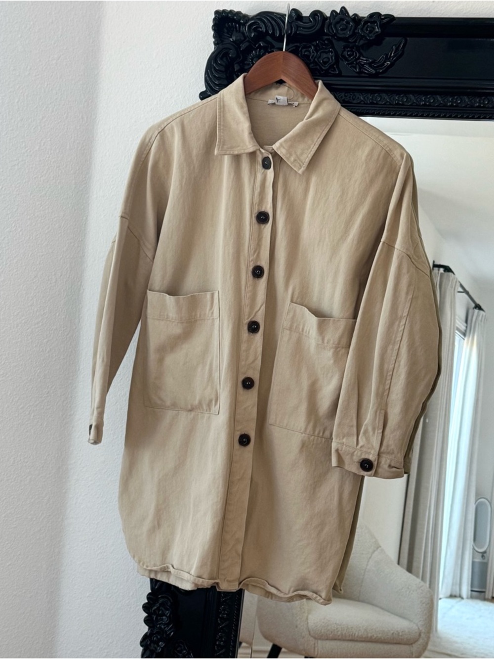 Fashion Nova | Women’s Beige Oversized Button Front Collared Shirt Jacket